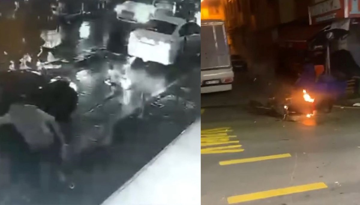 İstanbul'da film gibi olay kamerada: Silahlı saldırganın motosikletini yaktı