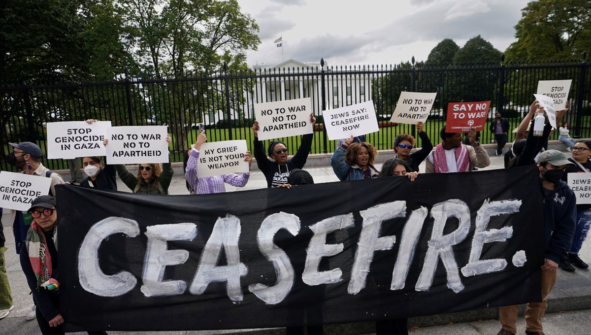 ABD'de  Beyaz Saray önünde Filistin'e destek gösterisi: Netanyahu savaş suçlusudur