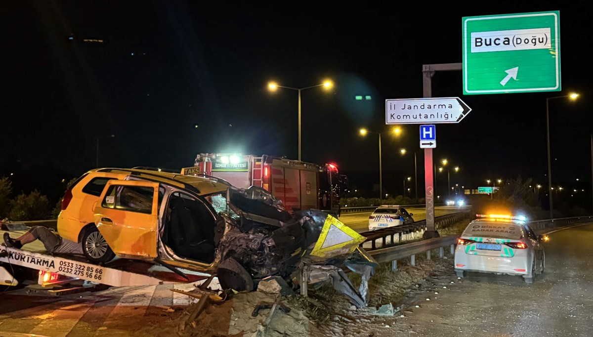 İzmir'de feci kaza | Taksi bariyere çarptı: 1 kişi öldü, 5 kişi yaralandı