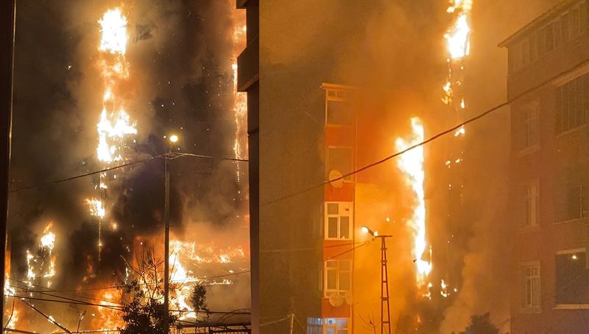 Eyüpsultan'da kıraathanede çıkan yangında 6 katlı bina alev alev yandı