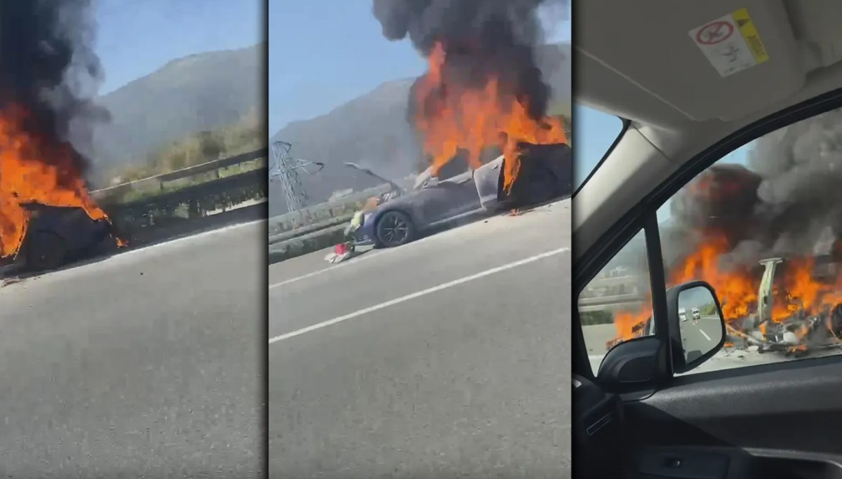 Seyir halindeki Tesla alev alev yandı! Sürücü son anda kurtuldu