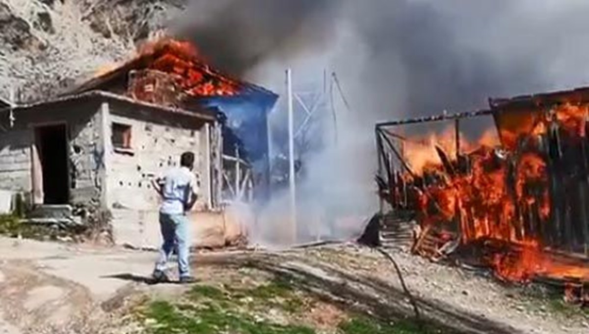 Köyde çıkan yangında 2 ev, samanlık ve odunluk yandı: 2 yaralı