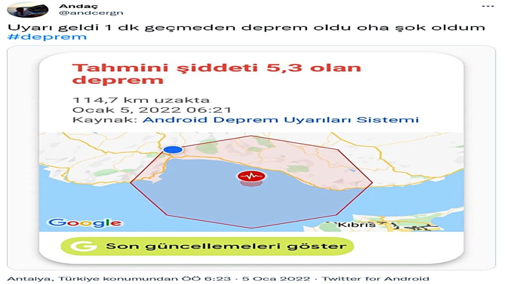 Android Kullanıcıları Antalya’daki Deprem Öncesinde Uyarıldı