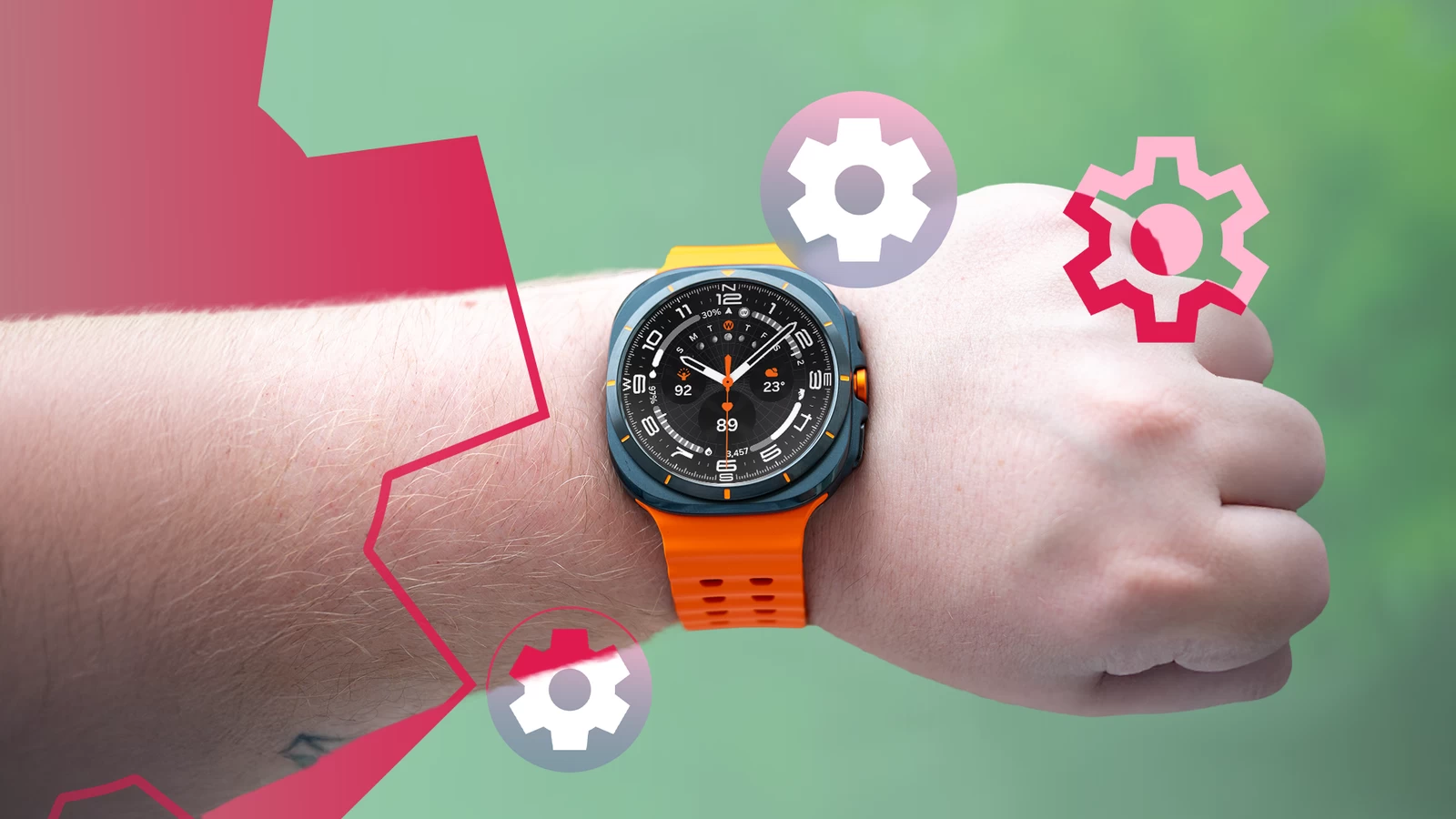 A Person Wearing A Samsung Galaxy Watch Surrounded By Floating Settings Icons Tekbilgin