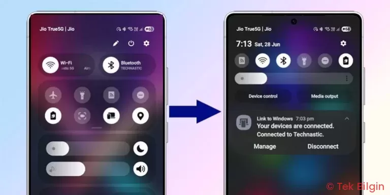 One UI 7’de Bildirimlerle Hızlı Ayarlar Panelini Geri Alın
