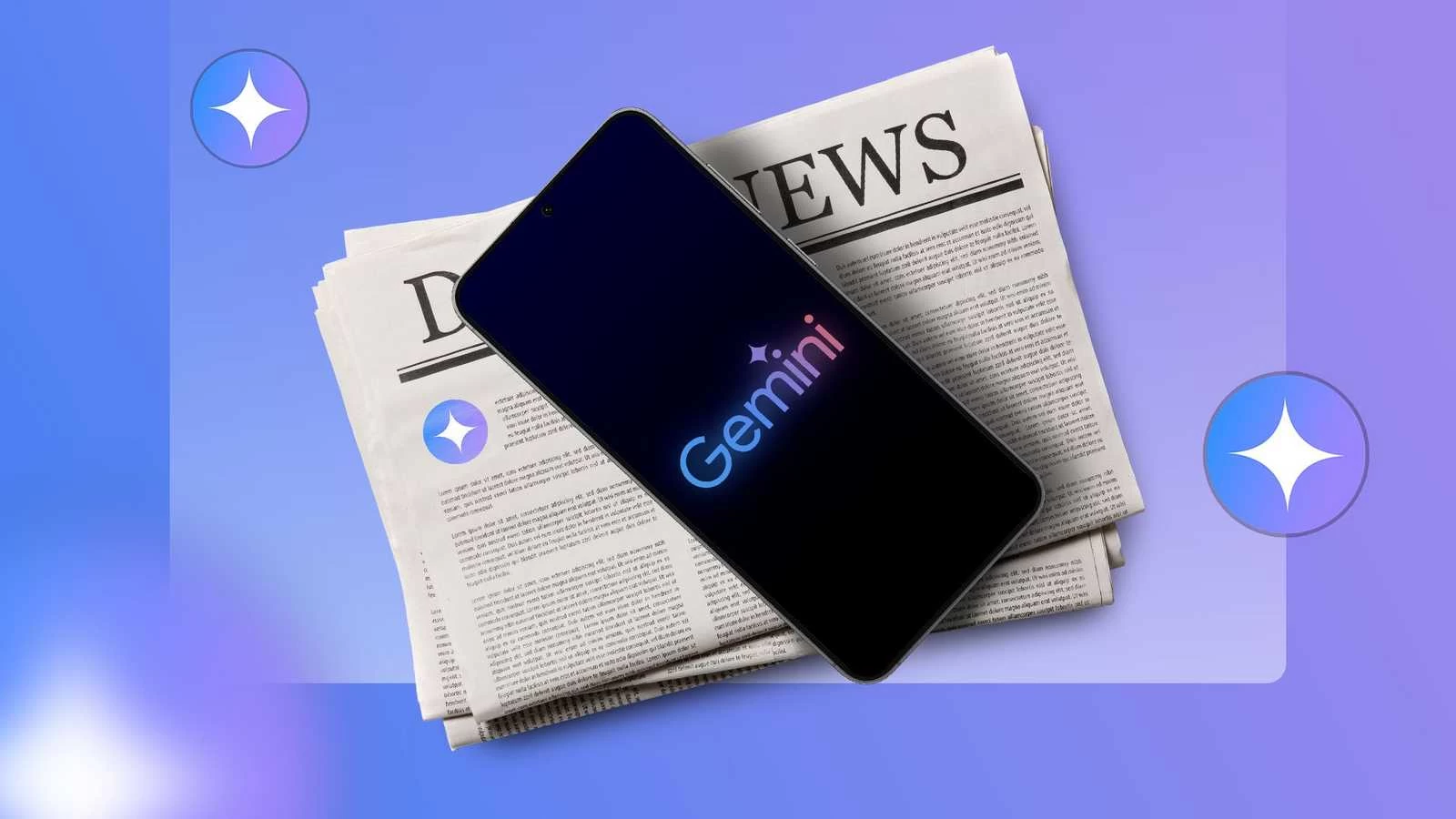 Smartphone Displaying The Gemini Logo Placed On Top Of A Newspaper Tekbilgin
